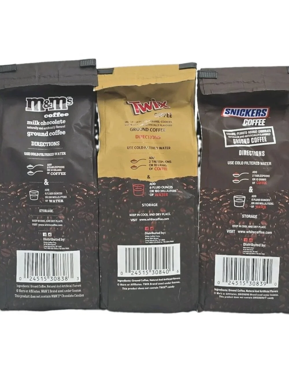 Chocolate Lovers Ground Coffee 3-PACK Trio-Snickers M&M’s Twix Flavored 10oz ea